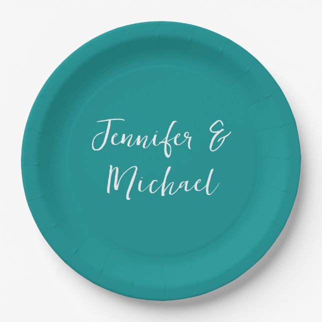 Professional minimalist calligraphy green blue paper plate (Front)