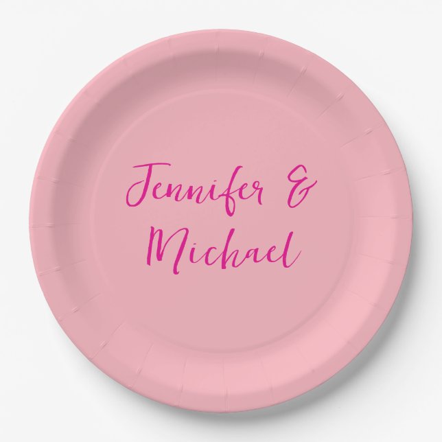 Professional minimalist calligraphy light pink paper plate (Front)
