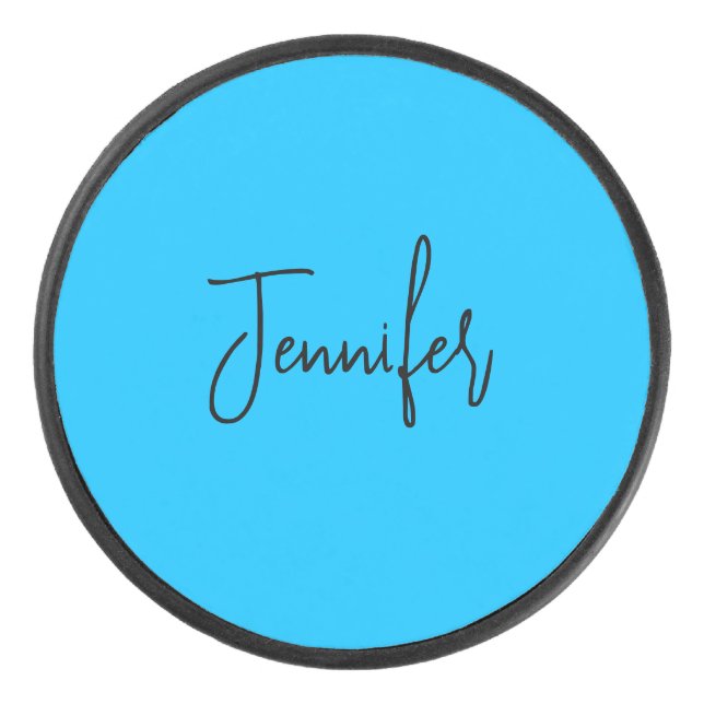 Professional minimalist calligraphy name sky blue hockey puck (Front)