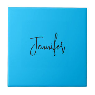 Professional minimalist calligraphy name sky blue tile