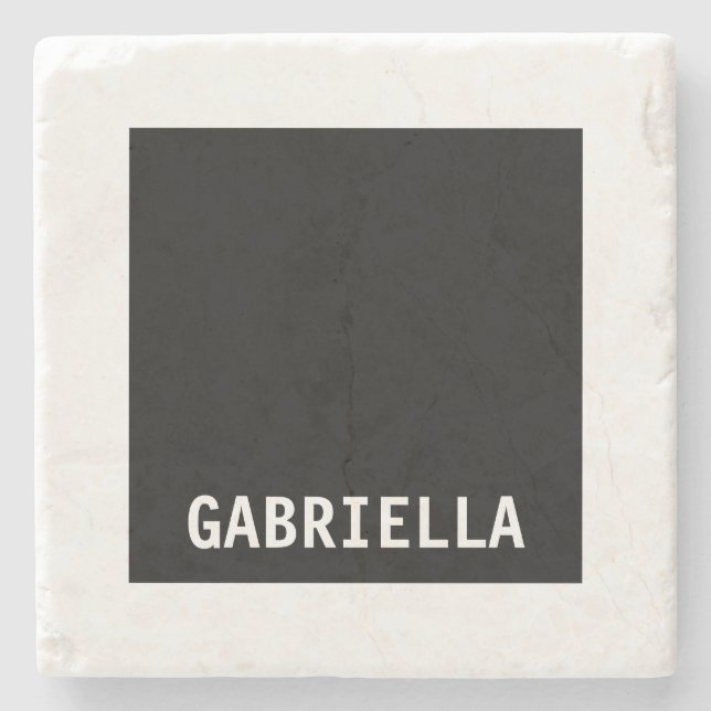 Professional minimalist custom name black white stone coaster (Front)