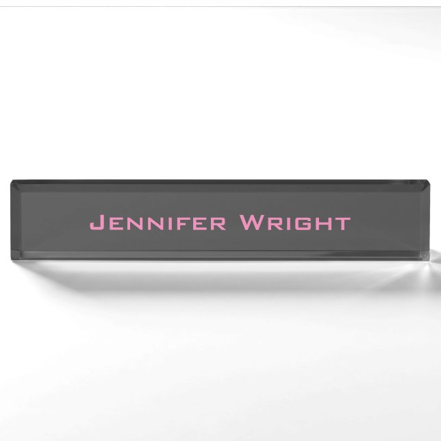 Professional minimalist feminine pink grey nameplate (Front)