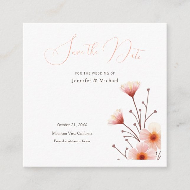 Professional Minimalist Floral Save the Date Enclosure Card (Front)