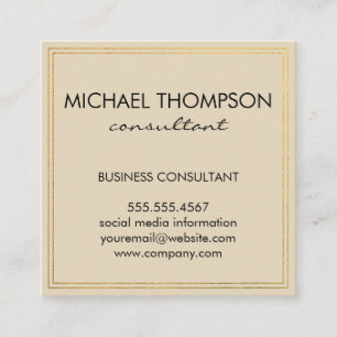 Professional Minimalist Gold Border Monogram Square Business Card