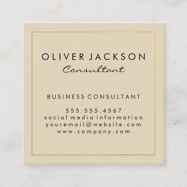 Professional Minimalist Gold Border Square Business Card (Front)