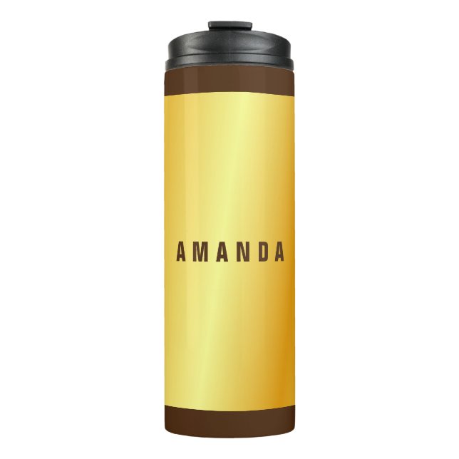 Professional minimalist gold color add your name thermal tumbler (Front)