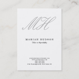 Professional Minimalist Grey Script Monogram White Business Card