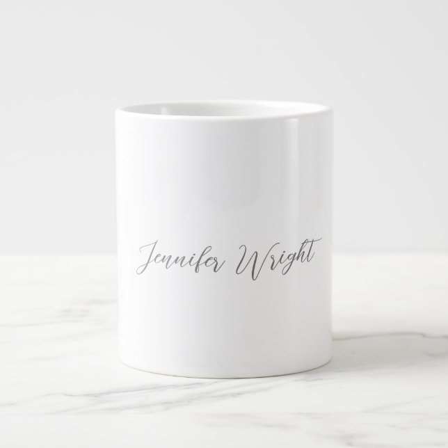 Professional minimalist handwriting grey white large coffee mug (Front)
