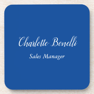 Professional Minimalist Handwriting Name Blue Coaster