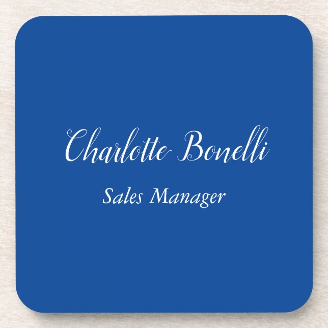 Professional Minimalist Handwriting Name Blue Coaster (Front)