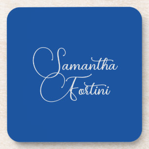 Professional minimalist handwriting name blue coaster