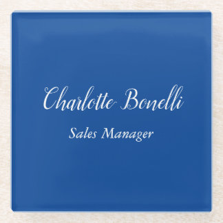 Professional Minimalist Handwriting Name Blue Glass Coaster