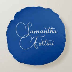 Professional minimalist handwriting name blue round pillow