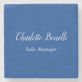 Professional Minimalist Handwriting Name Blue Stone Coaster