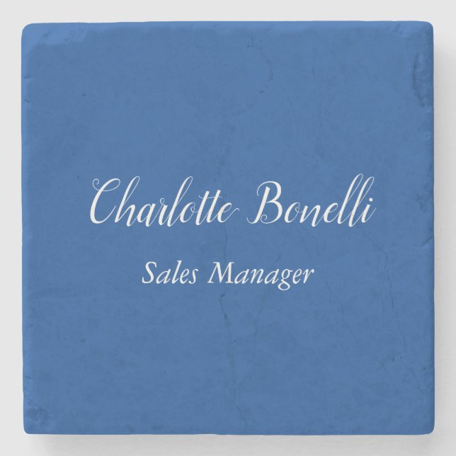 Professional Minimalist Handwriting Name Blue Stone Coaster (Front)