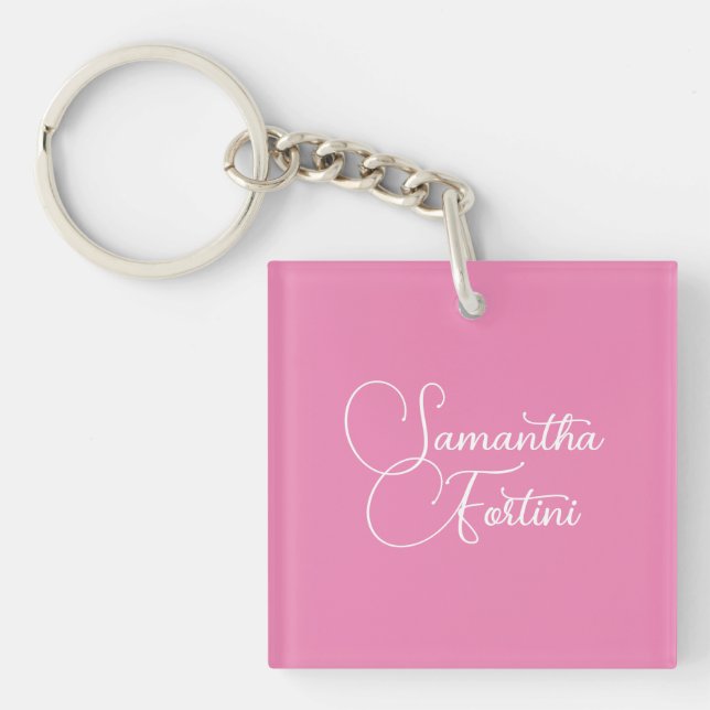 Professional minimalist handwriting name pink keychain (Front)