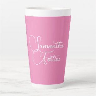 Professional minimalist handwriting name pink latte mug
