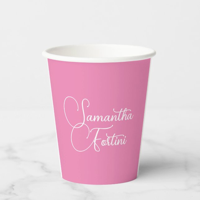 Professional minimalist handwriting name pink paper cups (Front)