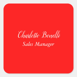 Professional Minimalist Handwriting Name Red Square Sticker