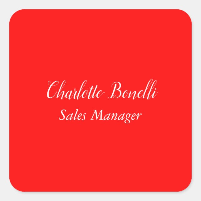 Professional Minimalist Handwriting Name Red Square Sticker (Front)