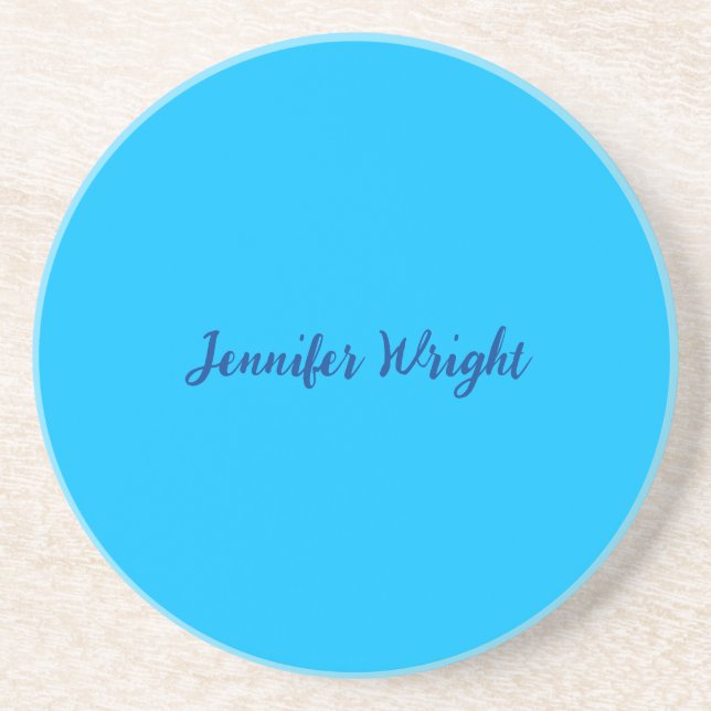Professional minimalist handwriting sky blue coaster (Front)