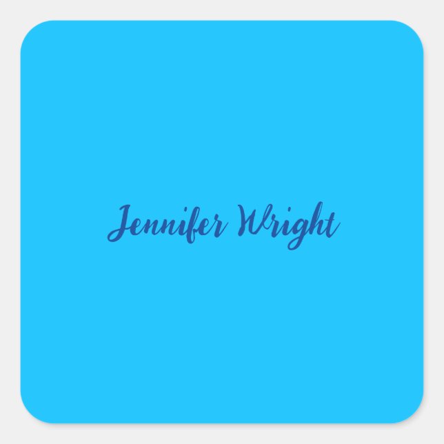 Professional minimalist handwriting sky blue square sticker (Front)
