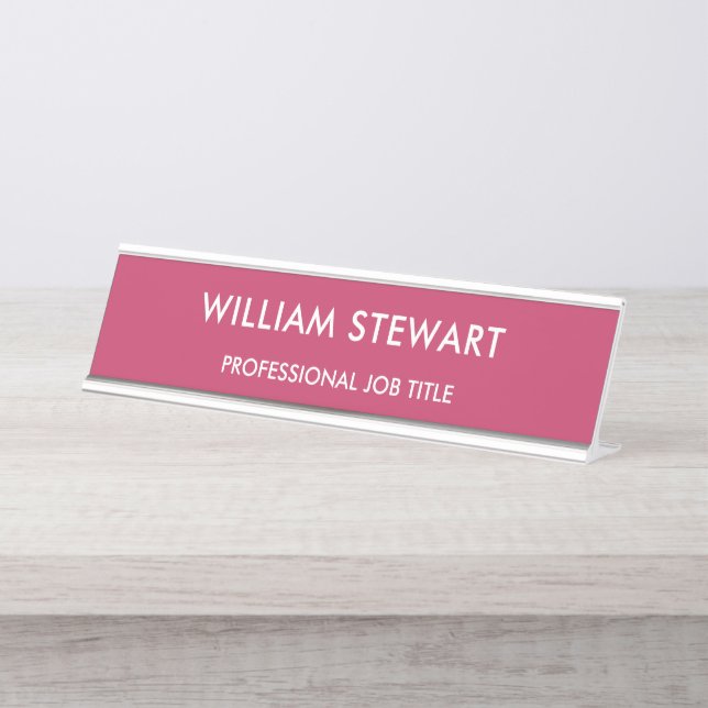 Professional Minimalist Hot Pink Employee Staff Desk Name Plate (Front)