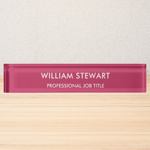 Professional Minimalist Hot Pink Employee Staff Nameplate