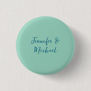 Professional minimalist light teal calligraphy 1 inch round button