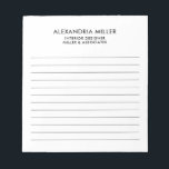 Professional Minimalist Lined Notepad<br><div class="desc">A modern lined notepad with a minimalist design in black and white. Custom name and title position role and company or custom text presented on a simple white background. Personalize using the fields provided or use the 'message' button to contact the designer for help.</div>