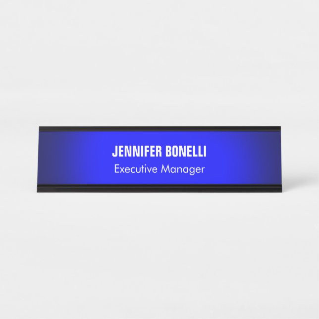 Professional minimalist modern blue add your name desk name plate (Front)