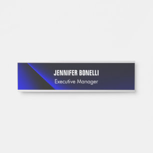 Professional minimalist modern blue add your name door sign