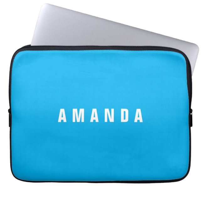 Professional minimalist modern blue add your name laptop sleeve (Front)