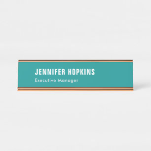 Professional minimalist modern blue green desk name plate