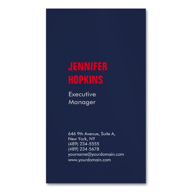 Professional minimalist modern blue red 	Magnetic business card (Front Vertical)