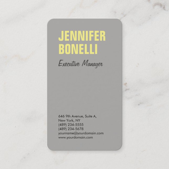 Professional minimalist modern bold grey yellow business card (Front)