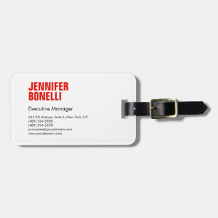 Professional minimalist modern bold red white luggage tag