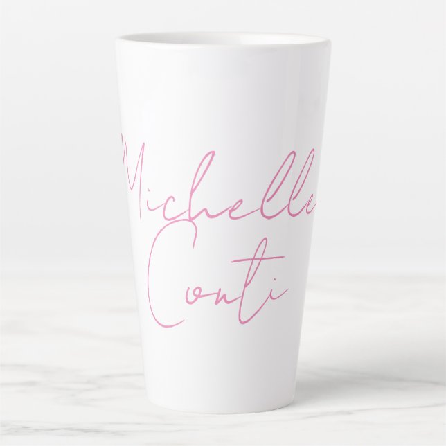 Professional minimalist modern pink white add name latte mug (Front)