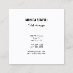 Professional minimalist modern plain black white square business card