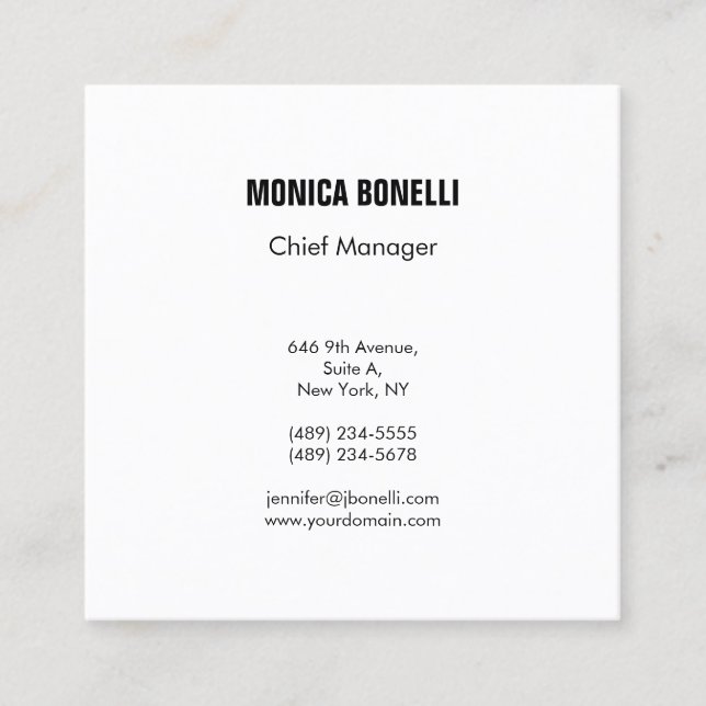 Professional minimalist modern plain black white square business card (Front)