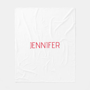 Professional minimalist modern white red name fleece blanket