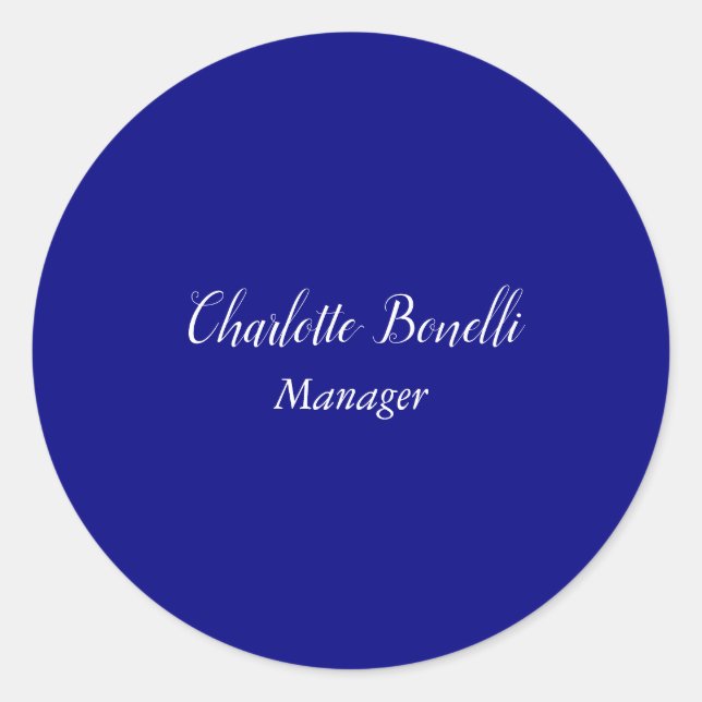 Professional Minimalist Navy Blue Classic Round Sticker (Front)