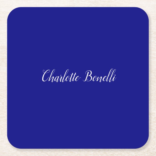 Professional Minimalist Navy Blue Square Paper Coaster (Front)