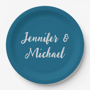 Professional minimalist ocean blue calligraphy paper plate