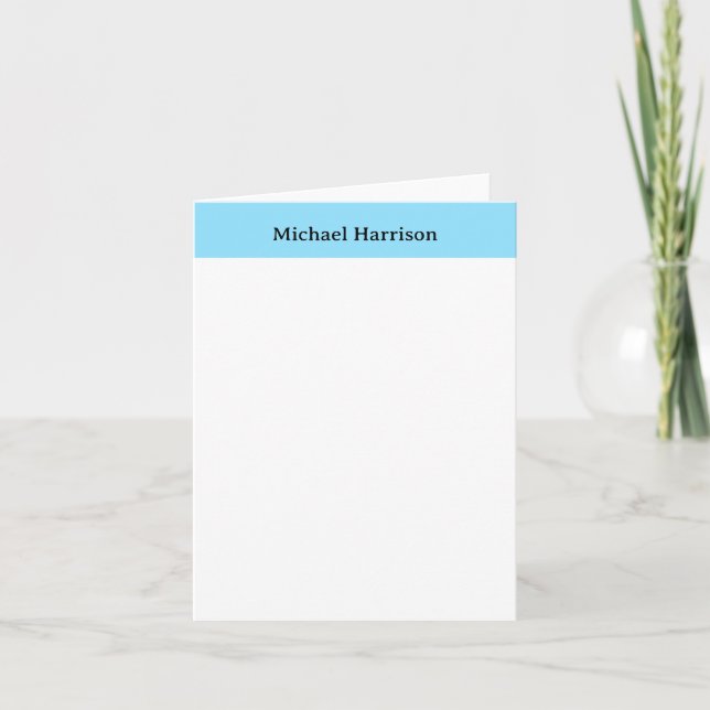 Professional Minimalist Plain Classical Blue White Note Card (Front)