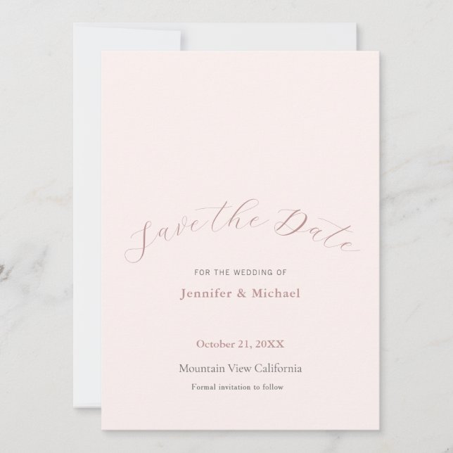 Professional Minimalist Plain Rose Gold Colour Save The Date (Front)