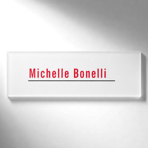 Professional Minimalist Simple White Modern Plain Name Tag