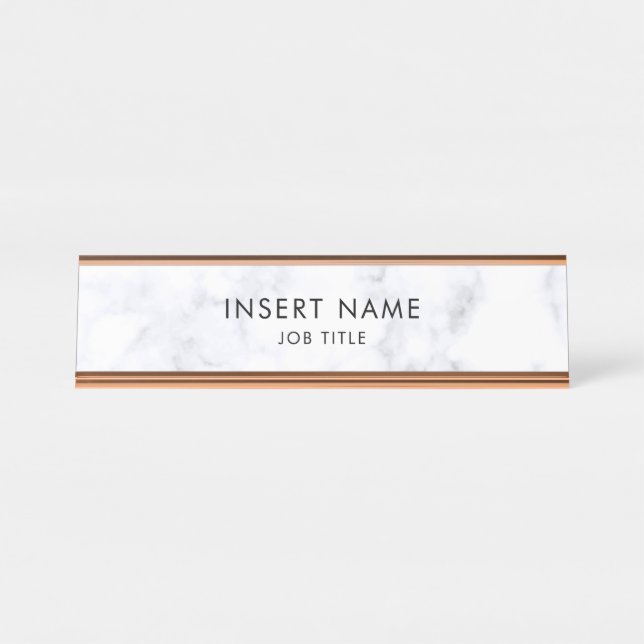Professional Minimalist White Marble Desk Name Plate (Front)