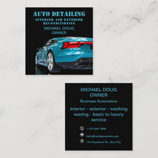 Professional Mobile Auto Detailing Service  Square Business Card (Front/Back)