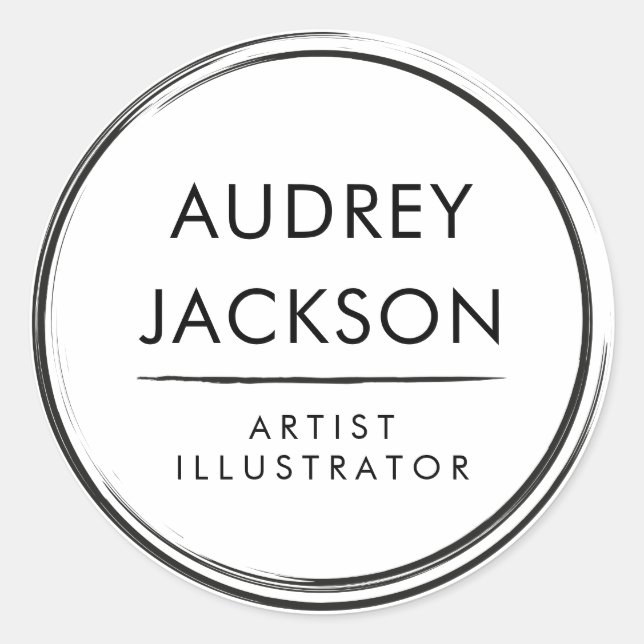 Professional Modern Black and White Brush Stroke Classic Round Sticker (Front)